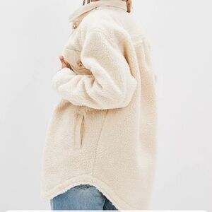 American Eagle Mid-Length Sherpa corduroy oversized Jacket cream large